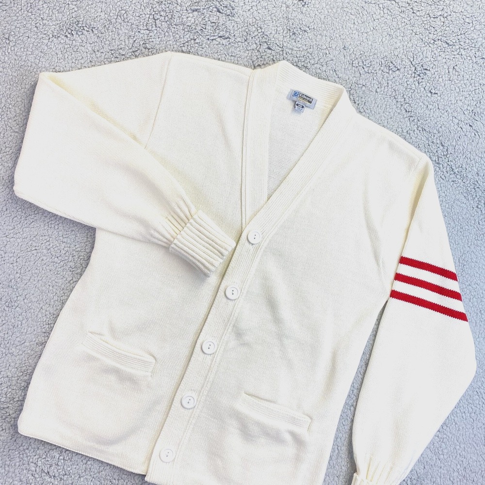 Vintage Edwards Andrew Rohan Cardigan White Red Grunge Grandpa Preppy USA